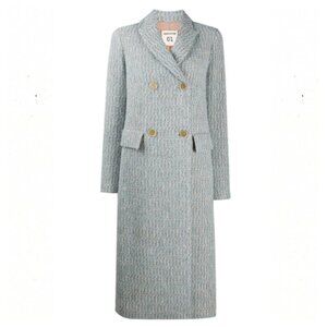 SEMICOUTURE Double Breasted Long Tweed Trench Coat
